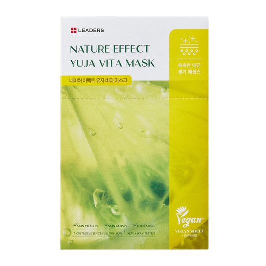 LEADERS Nature Effect Yuja Vita Mask - Helps Hydrate Skin, Serum Content, Vegan Certified - 10 Sheets
