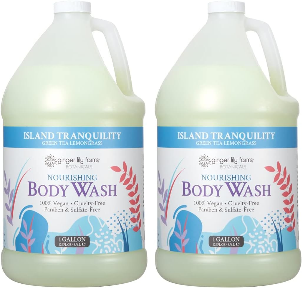Ginger Lily Farms Botanicals Nourishing Body Wash, Island Tranquility, 100% Vegan & Cruelty-Free, Green Tea & Lemongrass Scent, 1 Gallon Refill (128 fl. oz.) (Pack of 2)