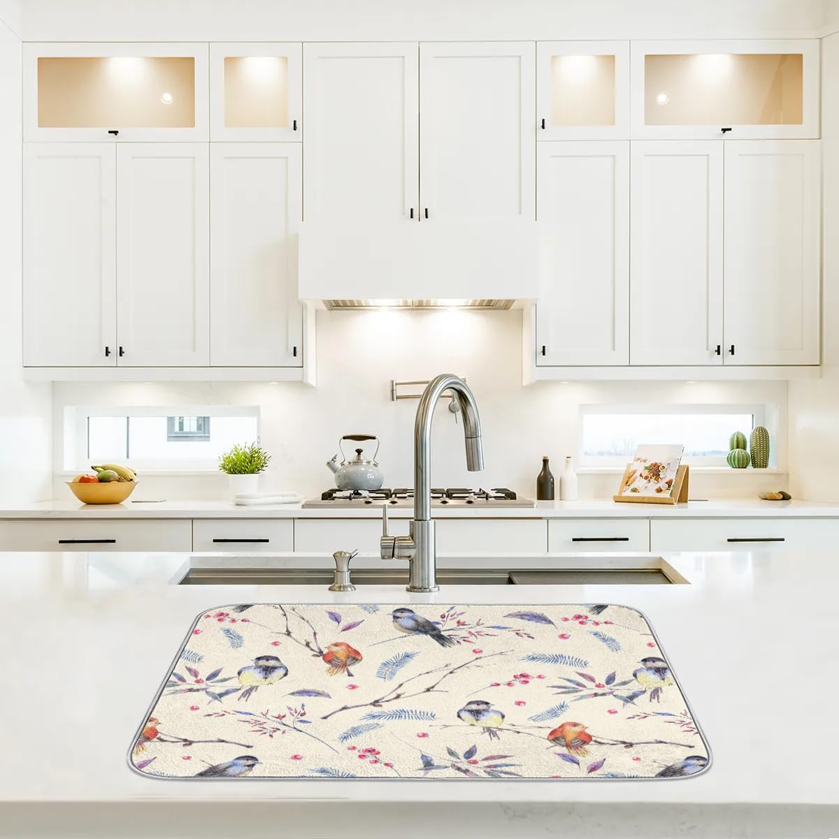 Hexteria Vintage Birds Dish Drying Mat Microfiber Kitchen Drying Mat Dish Drying Mats for Kitchen Counter Absorbent Quick Drying Pad 18x24 Inch