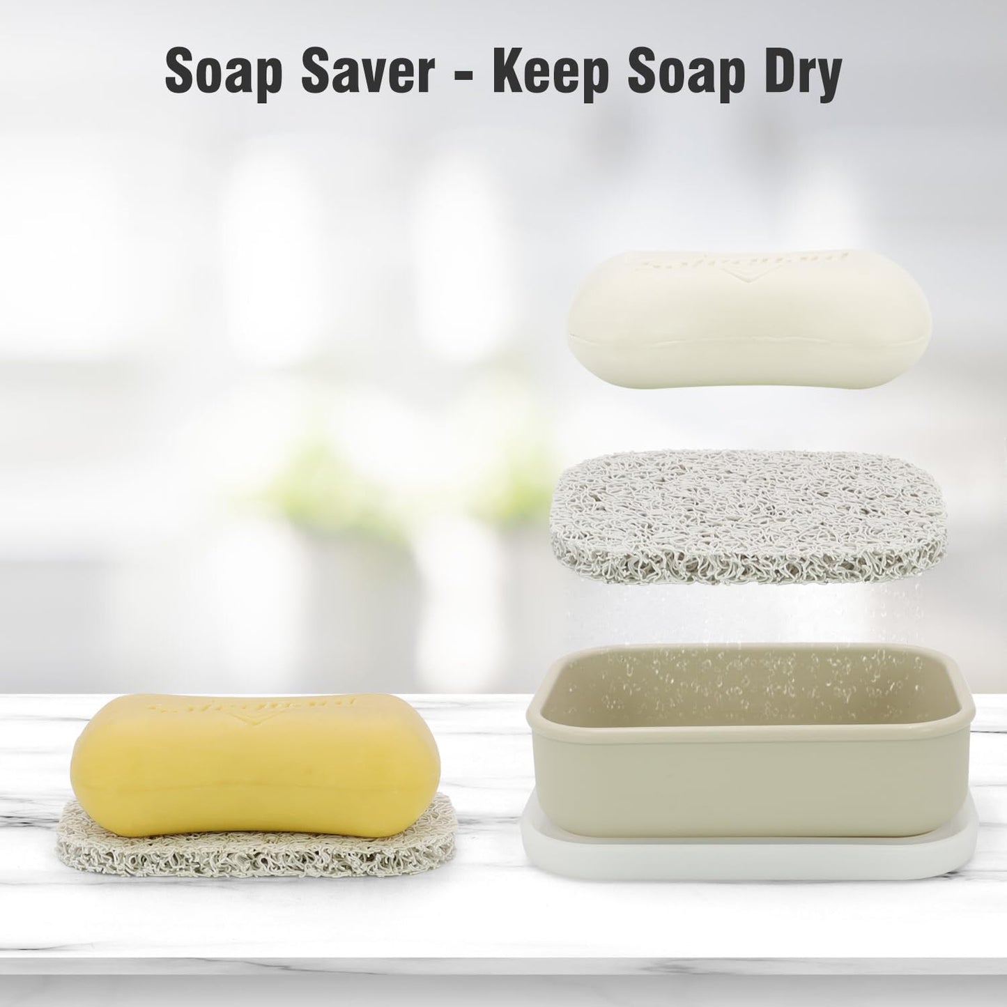 Enhanced Leak Proof Travel Soap Case, AIMAIAIMAI Silicone Soap Container with Draining Layer, Portable Bar Soap Holder for Bathroom, Camping, Gym, Easy to Clean (Translucent & Off-White)