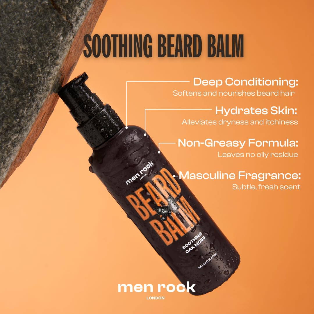 Men Rock Soothing Beard Balm - Oak Moss - Leave In Beard Conditioner for Men - Mens Skincare Products - Conditioning and Softening Balm - 3.4 oz