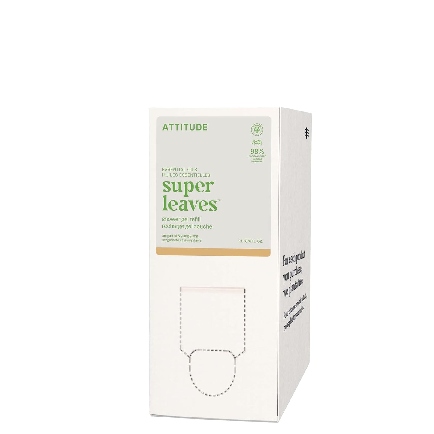 ATTITUDE Body Wash with Essential Oils, EWG Verified Shower Gel, Dermatologically Tested, Plant and Mineral-Based, Vegan Personal Care, Bergamot and Ylang Ylang, Bulk Refill, 67.62 Fl Oz