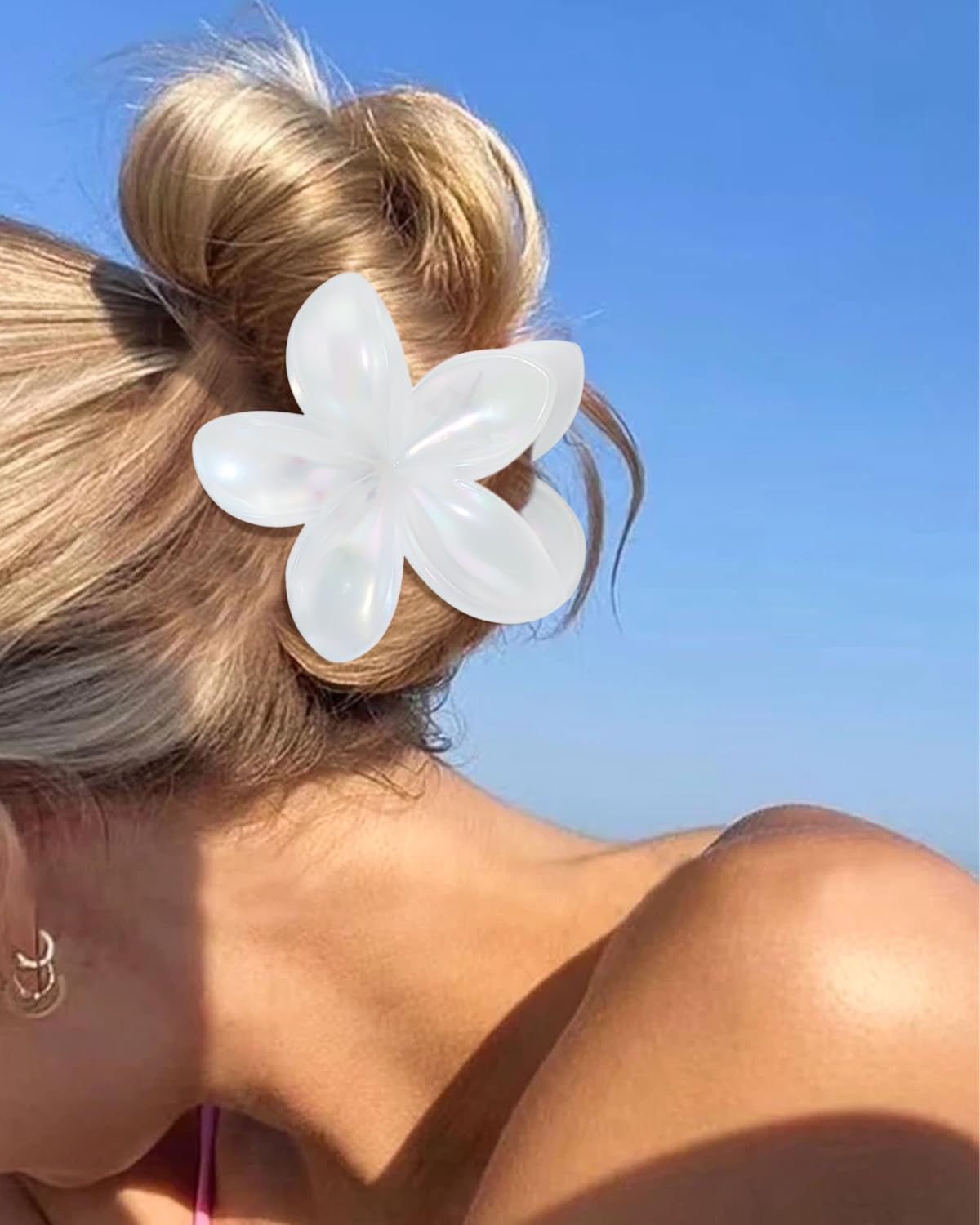 Mermaid Flower Hair Claw Clip for Women Girls 6 PCS Large Plumeria Flower Hair Clips for Thick Thin Hair Hawaii Hair Accessories