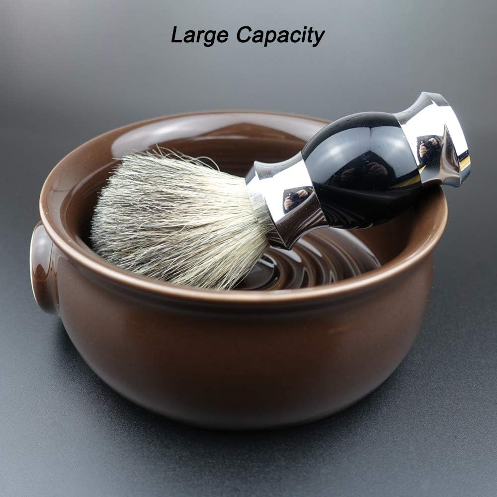 Ceramic Shaving Soap Bowl For Men, Non-slip Handle, Wide Mouth, Large Capacity, Easier to Lather-Brown