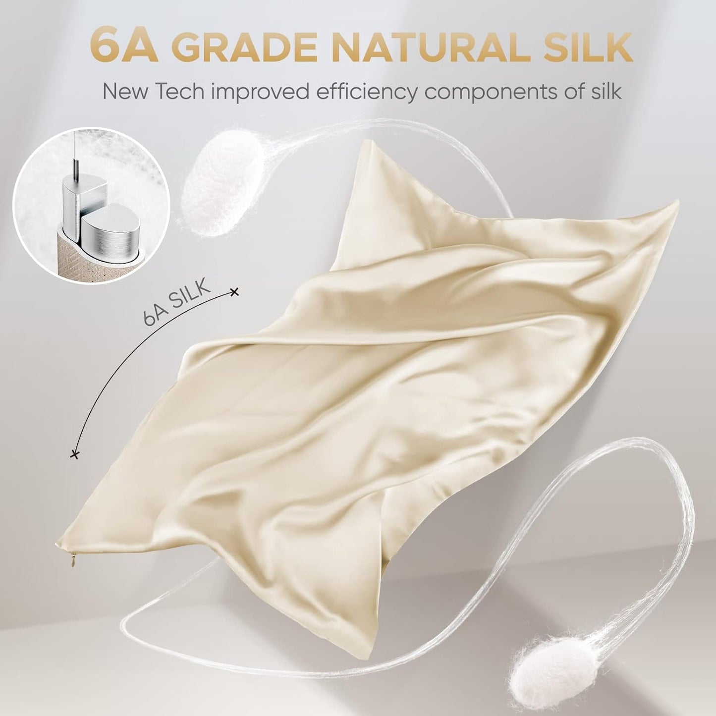 100% Pure Mulberry Silk Pillowcase for Hair and Skin - Allergen Resistant Dual Sides,600 Thread Count Silk Bed Pillow Cases with Hidden Zipper,1pc,King Size,Champagne