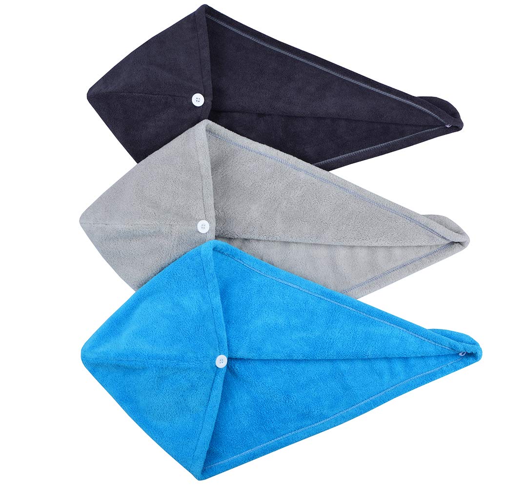 HOPESHINE Hair Drying Towel Twist Women's Soft Shower Microfiber Towels for Hair Turban Wrap Fast Drying Ultra Absorbent Cap Great Gift for Women (3-Pack Dark Grey+Grey+ Sky Blue)