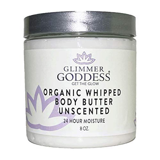 Glimmer Goddess Organic Whipped Body Butter for Women - Moisturizer Cream with Shea & Cocoa Butter, Almonds & Coconut Oil - Vanilla Bean, 8oz