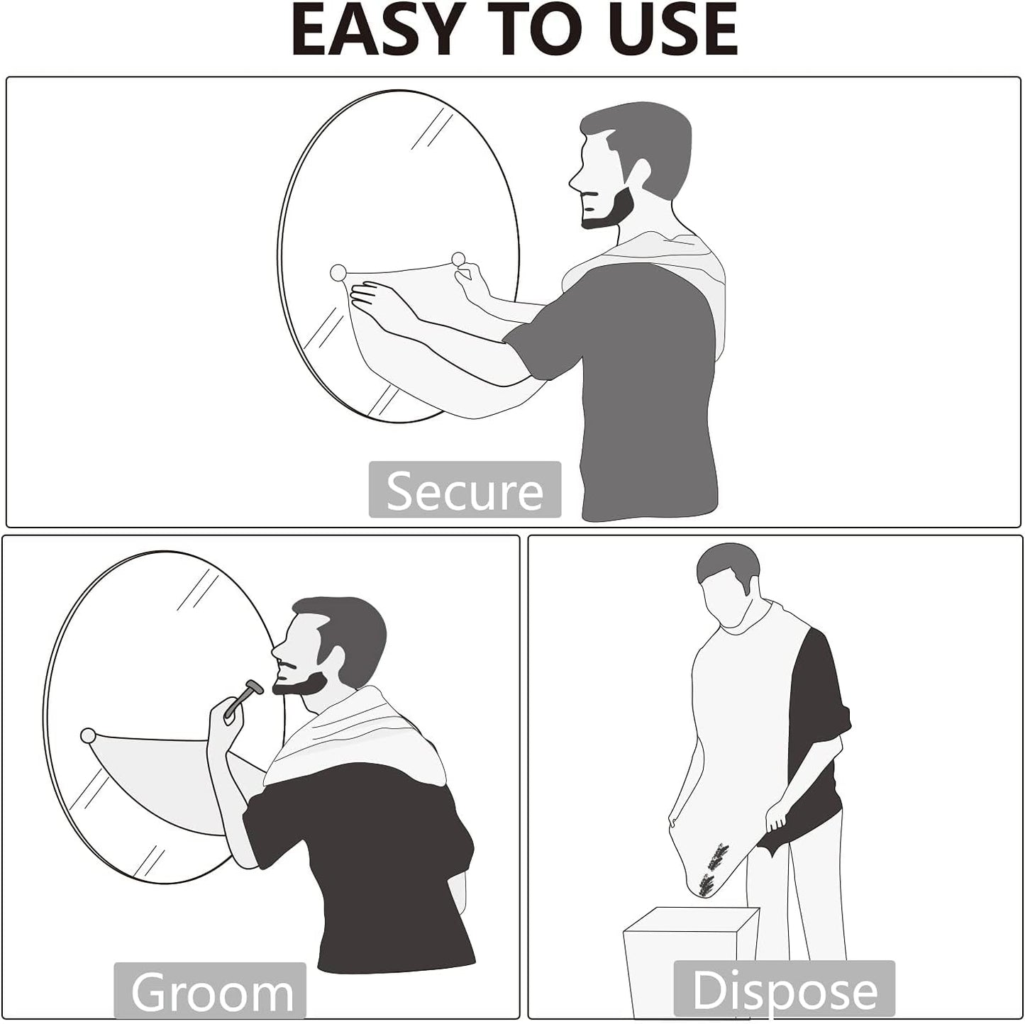 Kingsmile Beard Hair Catcher, Beard Bib Apron for Men, Beard Bib & Beard Apron, Beard Catcher with 2 Suction Cups, Hair Clippings Catcher, Shaving Apron for Shaving & Trimming, Waterproof Black