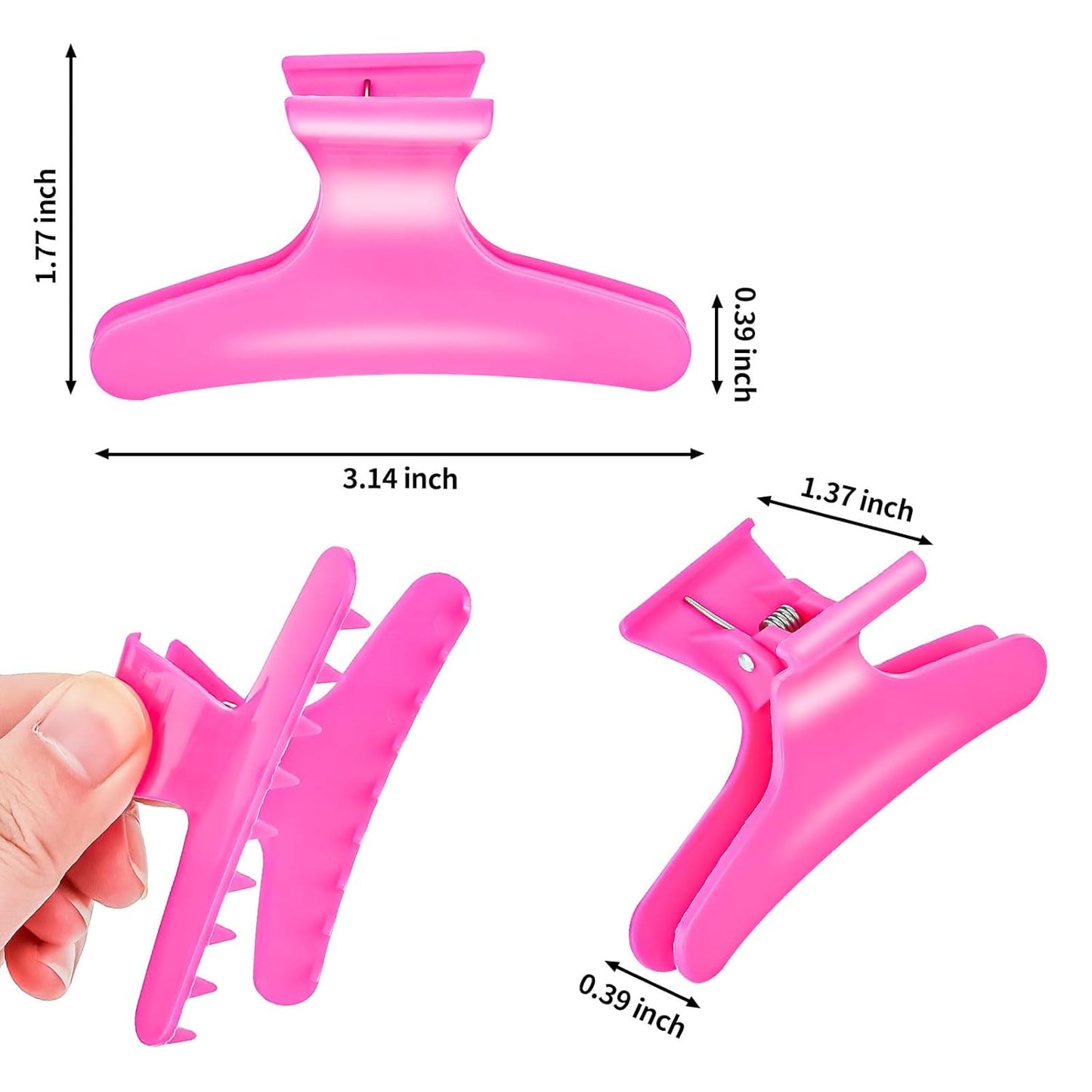 Ondder Hot Pink Hair Clips for Styling Sectioning Butterfly Pro Hair Claws Clamps Clips for Cutting, Styling, Sectioning, Coloring Hair Styling Claw Clips Hair Accessories