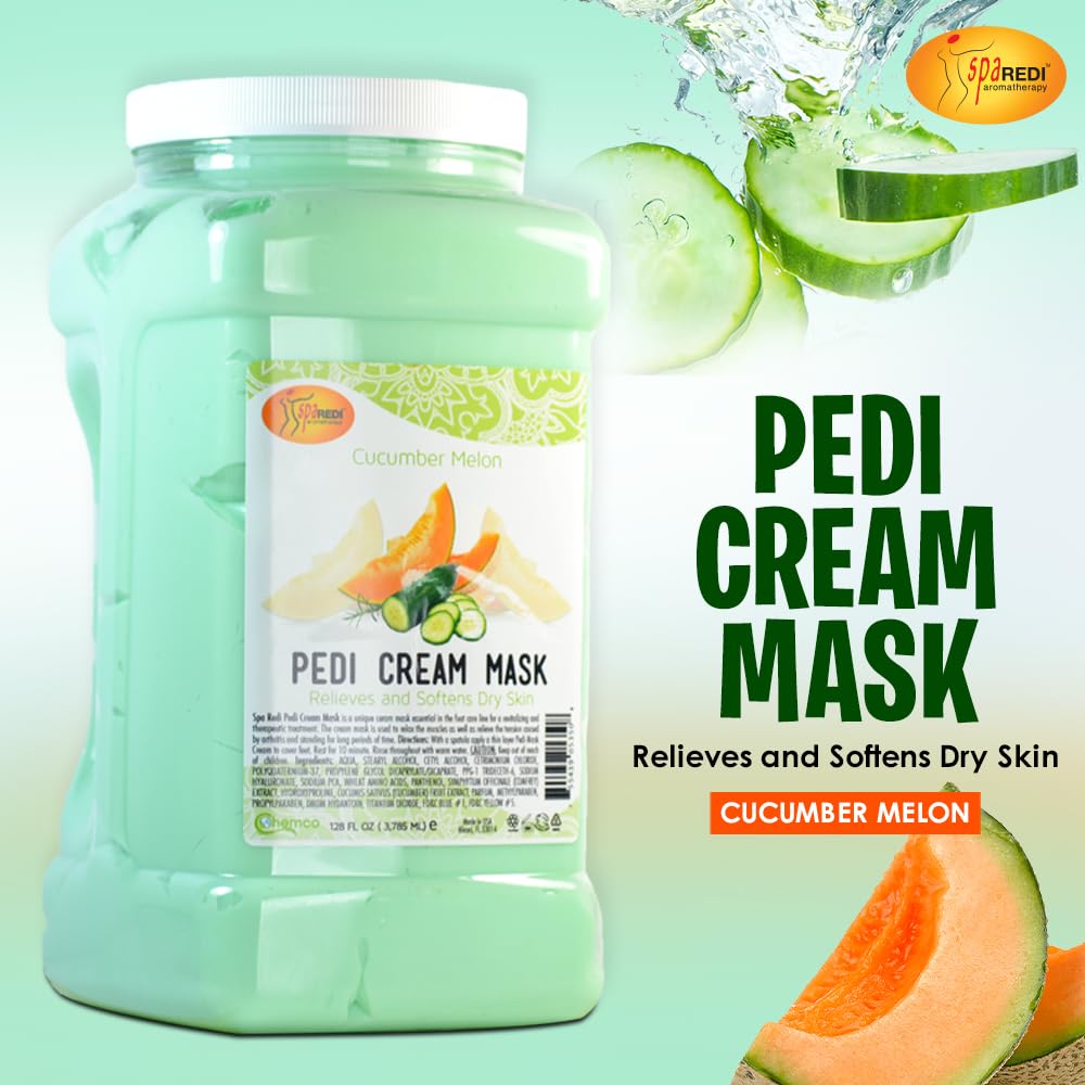 SPA REDI - Body and Foot Cream Mask, Cucumber and Melon, 128 Oz - Pedicure Massage for Tired Feet and Body, Hydrating, Fresh Skin