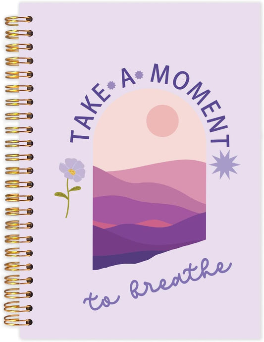 FDHSPAAM Purple Mental Health Spiral Journal Notebook 5.5x8.3in, Take A Moment to Breathe Inspirational Notebooks for Note Taking, Therapy Office Must Haves, Hardcover Notebook Journal