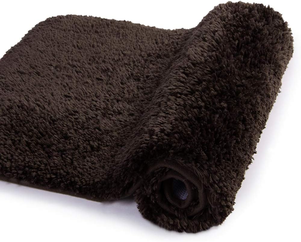 Walensee Bath Rug, 20 x 32, Brown - Soft Microfiber Shaggy Bathroom Mat, Non-Slip, Machine Washable, High-Pile, Absorbent, Quick-Drying, TP Rubber Backing - Housewarming Gift