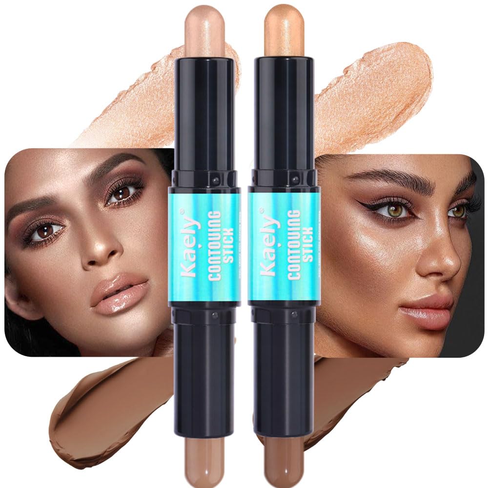evpct 2in1 Face Shaping & Contouring Stick Cream Contour Concealer Bronzer Stick Makeup Kit for Beginner Face Highlighter Makeup Stick contorno maquillaje de maquillaje, NEW Rich +NEW Deep