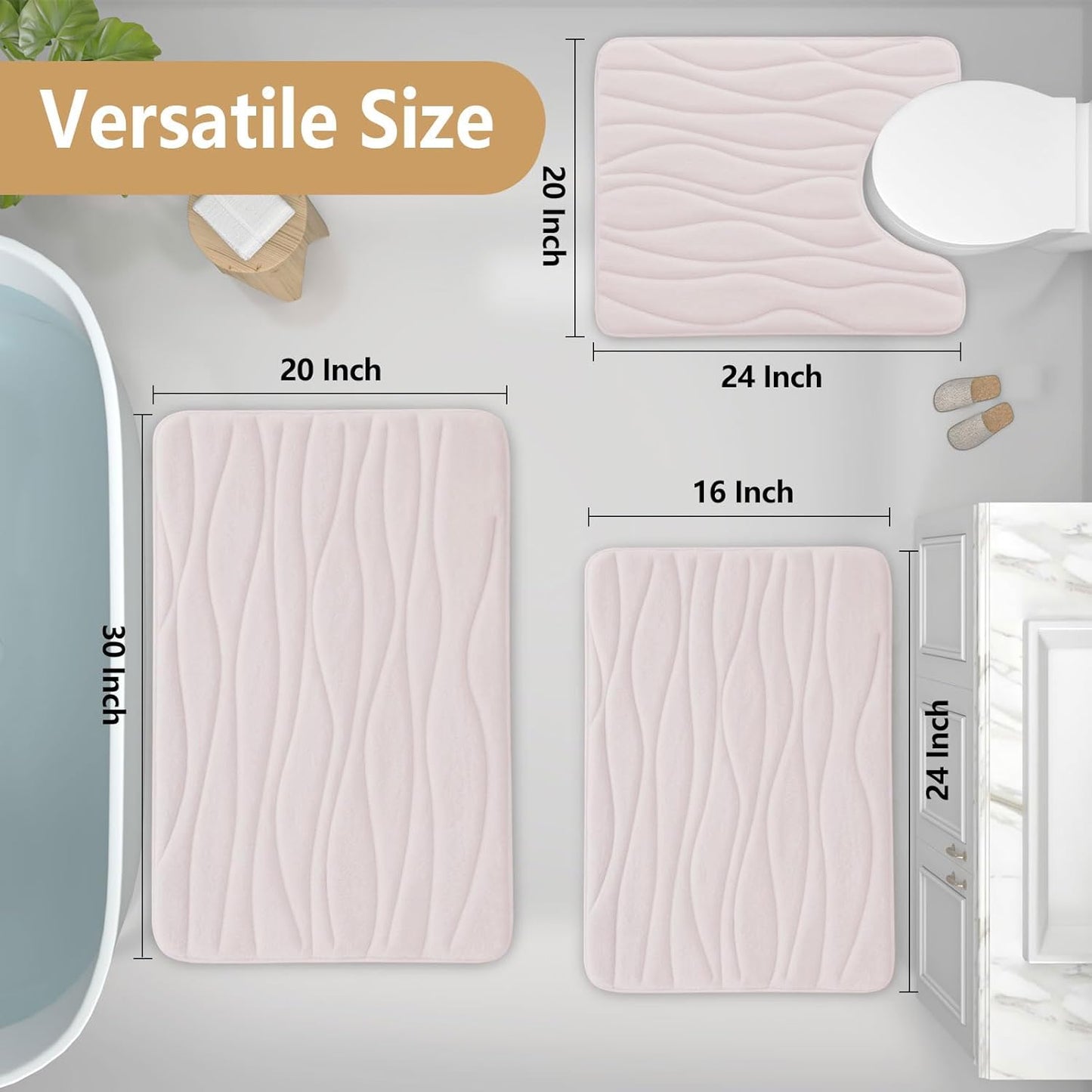 Buganda Memory Foam Bathroom Rug Mat 47x24, Extra Soft and Absorbent Bath Mats, Non-Slip and Machine Washable Bath Rugs for Bathroom Floor,Tub and Shower, Light Pink