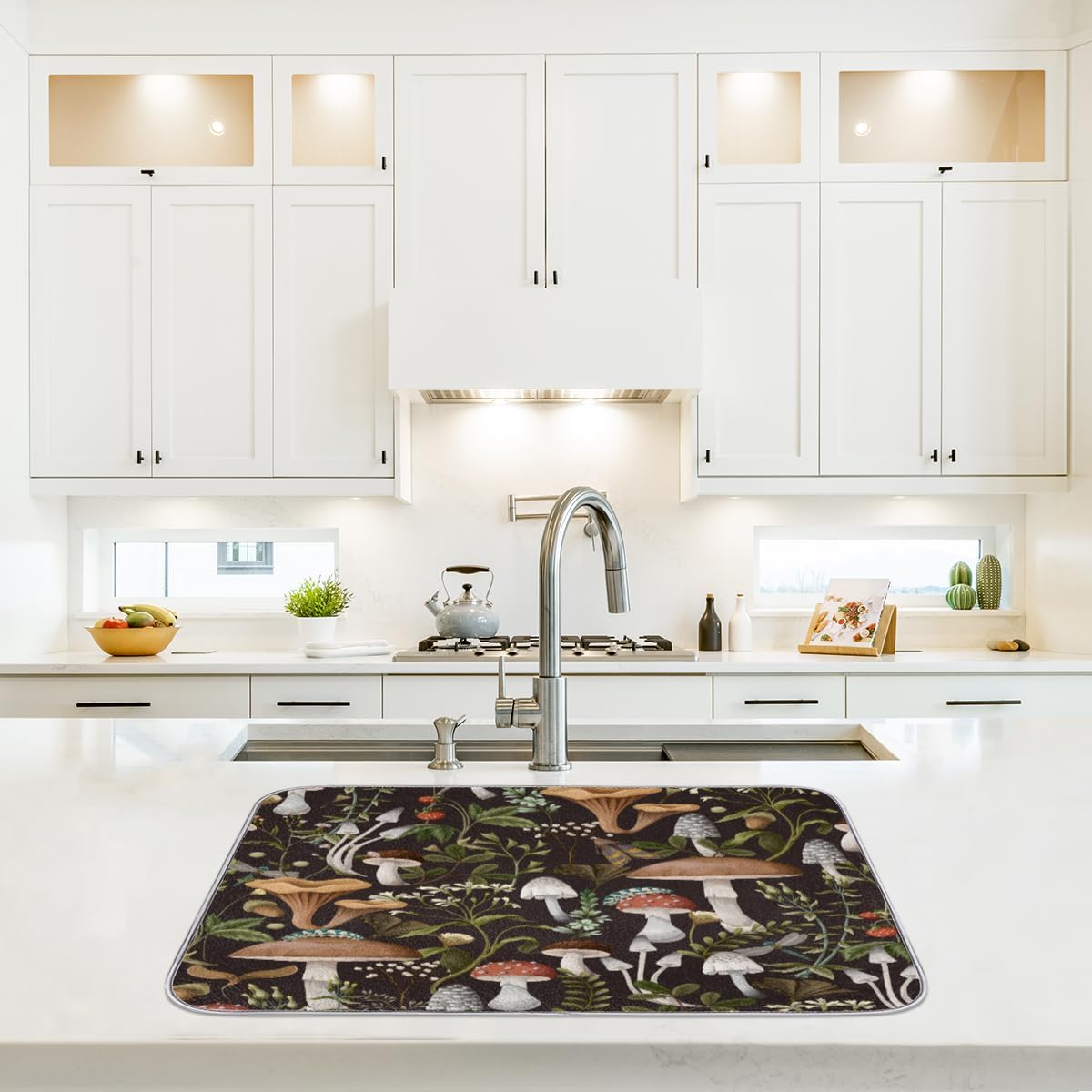 Hexteria Mushroom Dish Drying Mat For Kitchen Counter 18 X 24 Inch, Microfiber Absorbent Dish Drainer Mat for Countertops Protector Pad