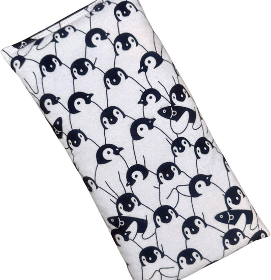 Microwave Heating Pad Filled With Flax Seed and Choice of Dried Herbs, Herbal Cold Pack, Good Size for Back Pain and Cramps, Hot and Cold Therapy, 6" x 12" (Penguin, No Added Herbs)