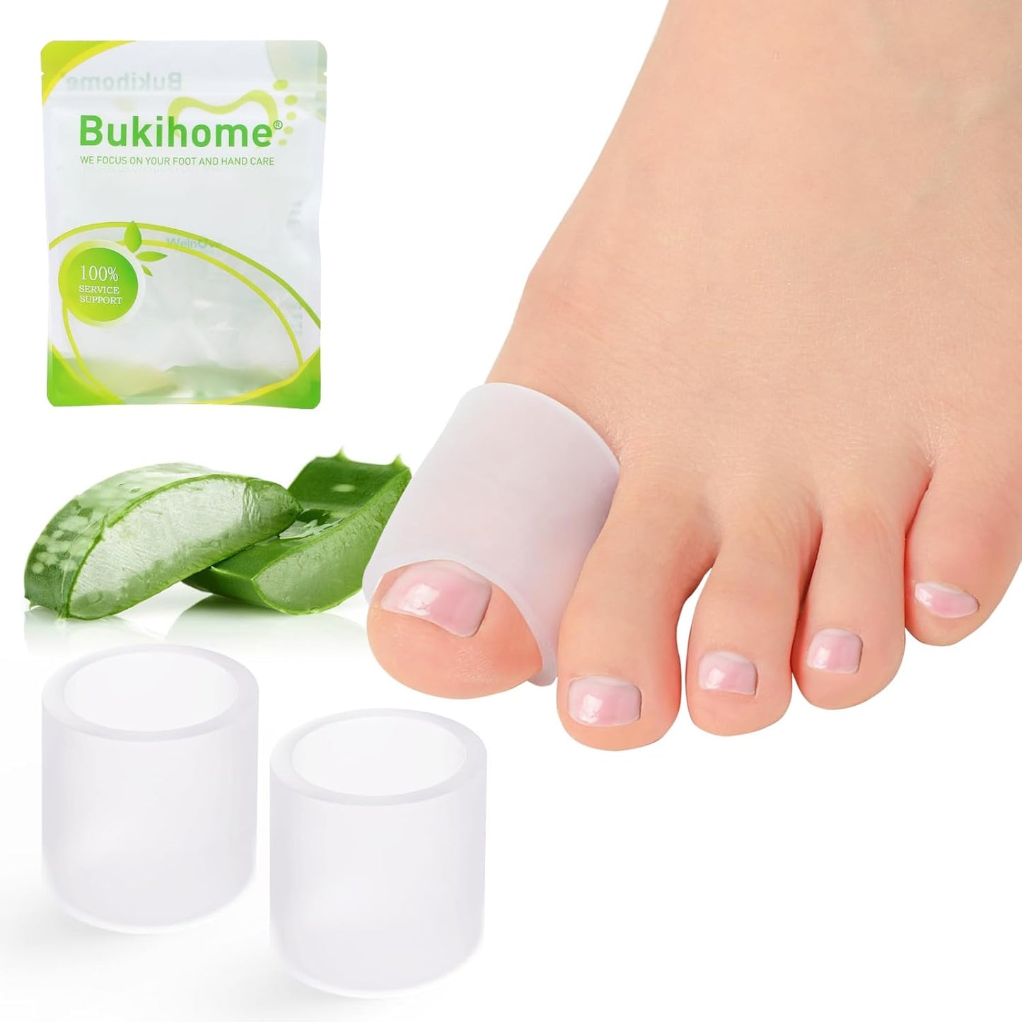 Bukihome Silicone Toe Protectors – 14 Pack Aloe Vera Extract Infused Silicone Toe Sleeve for Hammer Toes, Corns, Calluses, Blisters – Soft Gel Protector Toe Cushions for Pain Relief (Large Size)