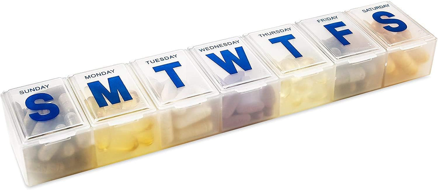Weekly Pill Organizer - 7-Day Pill Planner Extra Large Pill Planner and Daily Pill Organizer and Medicine Reminder, Monday to Sunday Compartments - BPA Free - Travel Pill Box Case (Pack of 3)