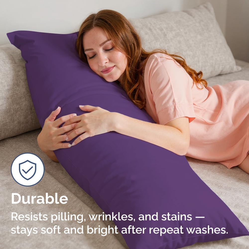 Long Pillowcases - Body Pillow Cover - Long Pillow Insert for Sleeping, Side Sleepers - Soft & Breathable Body Pillow Case with Envelope Enclosure - Comfy, Cozy & Machine Washable - 20" x 54" (Purple)