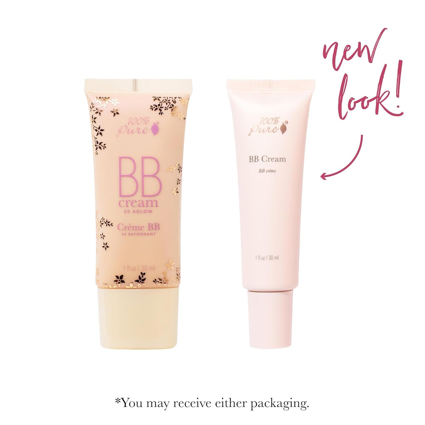 100% PURE BB Cream Shade 20 Aglow Full Face Coverage Skin Care & Glow - All-In-One Primer Concealer & Foundation Makeup - Shimmery, Dewy Youth Medium Color w/Warm Undertone - Vegan - 1 Fl Oz