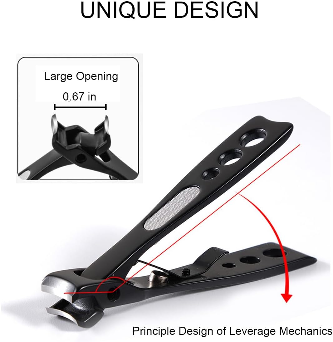 Nail Clippers for Seniors, Wide Jaw Fingernail Clippers and Angled Head Toenail Clippers for Thick Nail, Professional German Nail Clippers for Men, Women & Pregnant (Black 3)