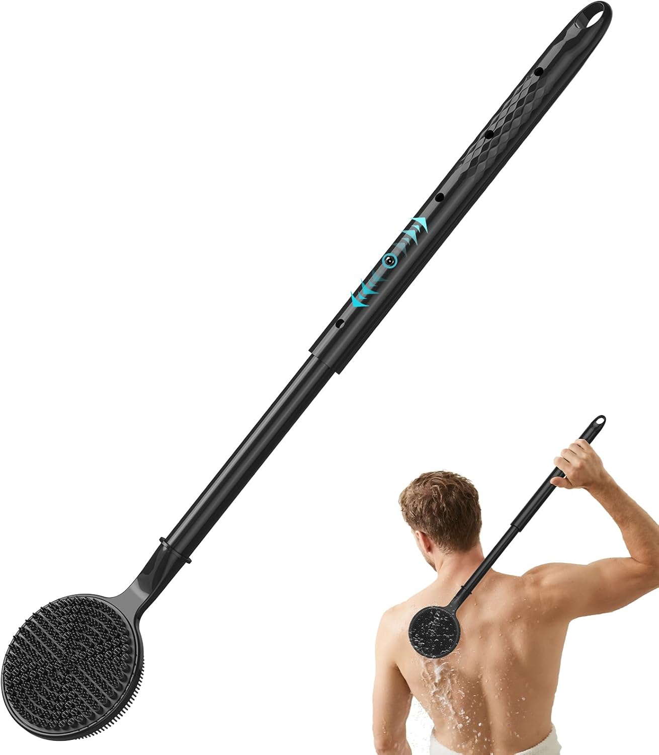 Silicone Back Scrubber for Shower, 24in Adjustable Handle Body Brush, Double Sided Shower Brush for Shower Exfoliating and Massage Can Produce Rich Foam, Long Handle Back Scrubber for Men （Circular）