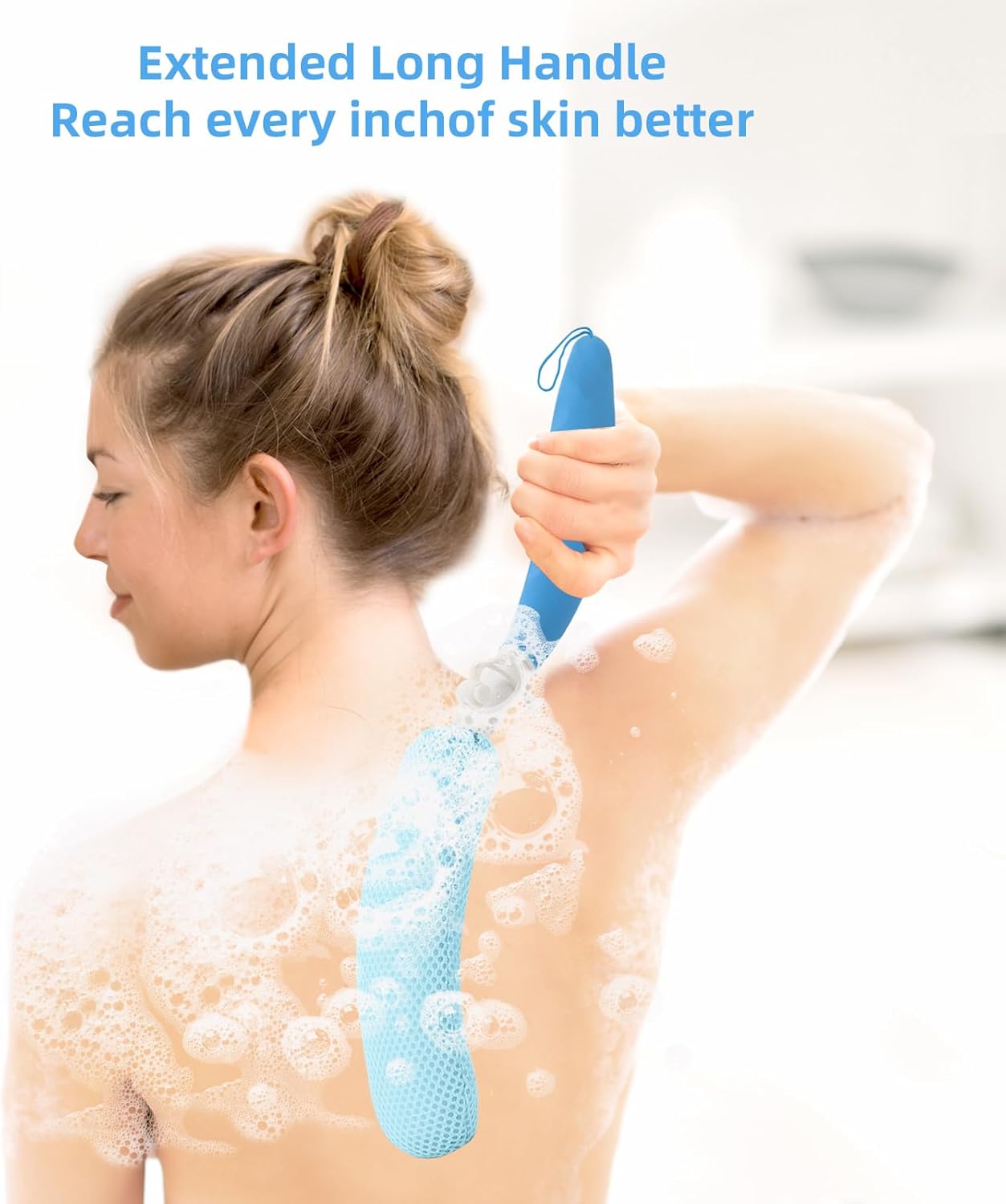 Long Handle Bath Brush, Anti-Slip Curve Handled Bath Body Brush, Back Scrubber for Shower, Easy Reach for Seniors, Suitable for Elderly/Pregnant Aid Bathing & Shower(Not Include Brush Handle)