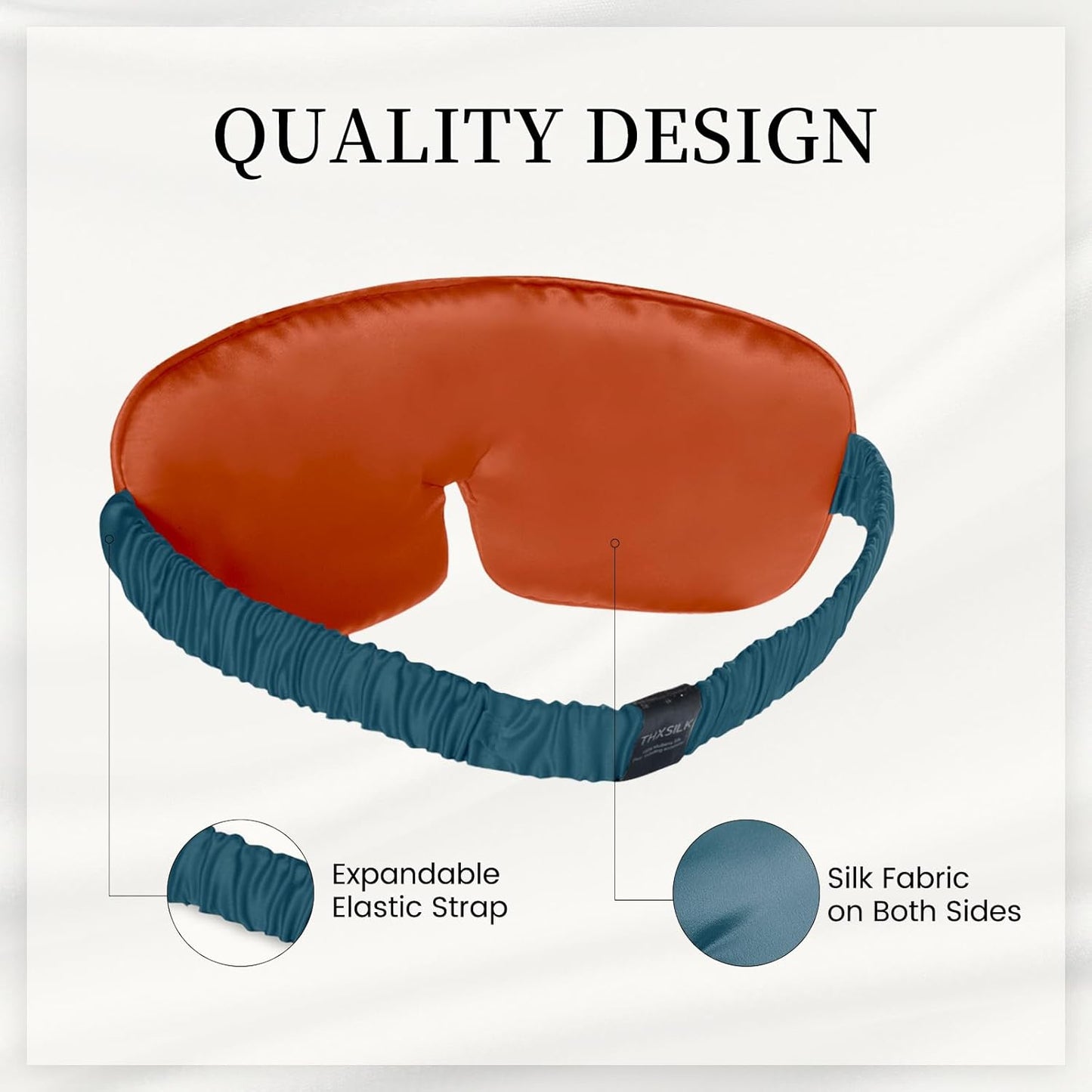 THXSILK 100% Mulberry Silk Sleep Mask, 6A Grade 25 Momme Eye Mask for Sleeping, Color-Blocking Blindfold, Soft Silk Eye Cover for Women, Men, Travel, Nap, Airplane(4×9inches, Navy Blue)