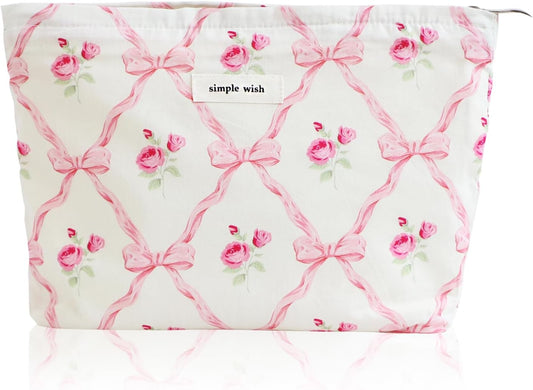 Wudygirl Makeup Bag Cosmetic Bag for Women Pink Pow Makeup Pouch Cute Make up Organizer Portable Handbag Toiletry Bag Large Capacity Zipper Pouch (Pink Pow)