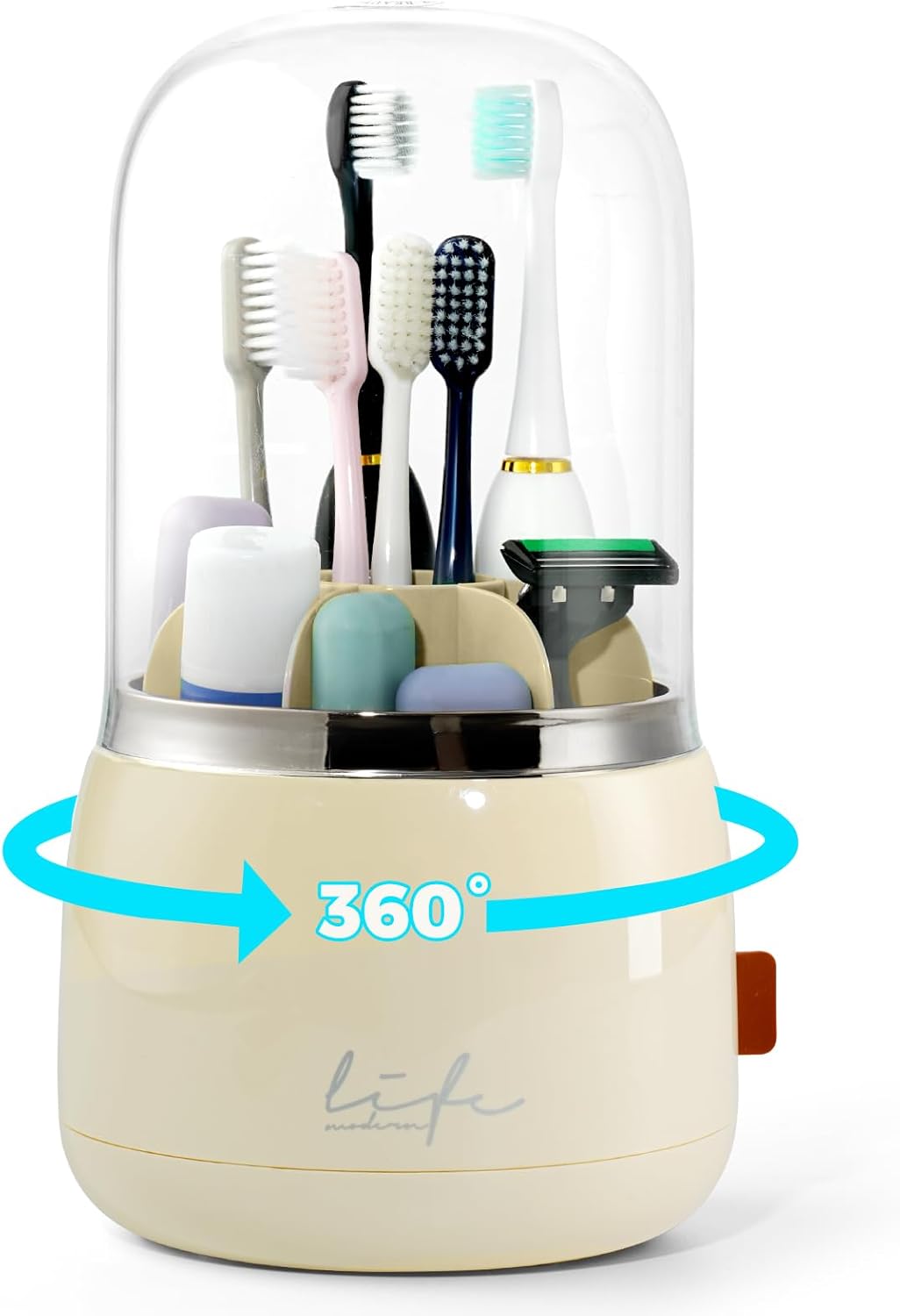 Toothbrush Holders for Bathrooms, Rotating 7 Slots Toothbrush Holder with Cover, Kids Electric Toothbrush and Toothpaste Holders for Caddy for Bathroom Vanity, Sink, Countertop, Beige