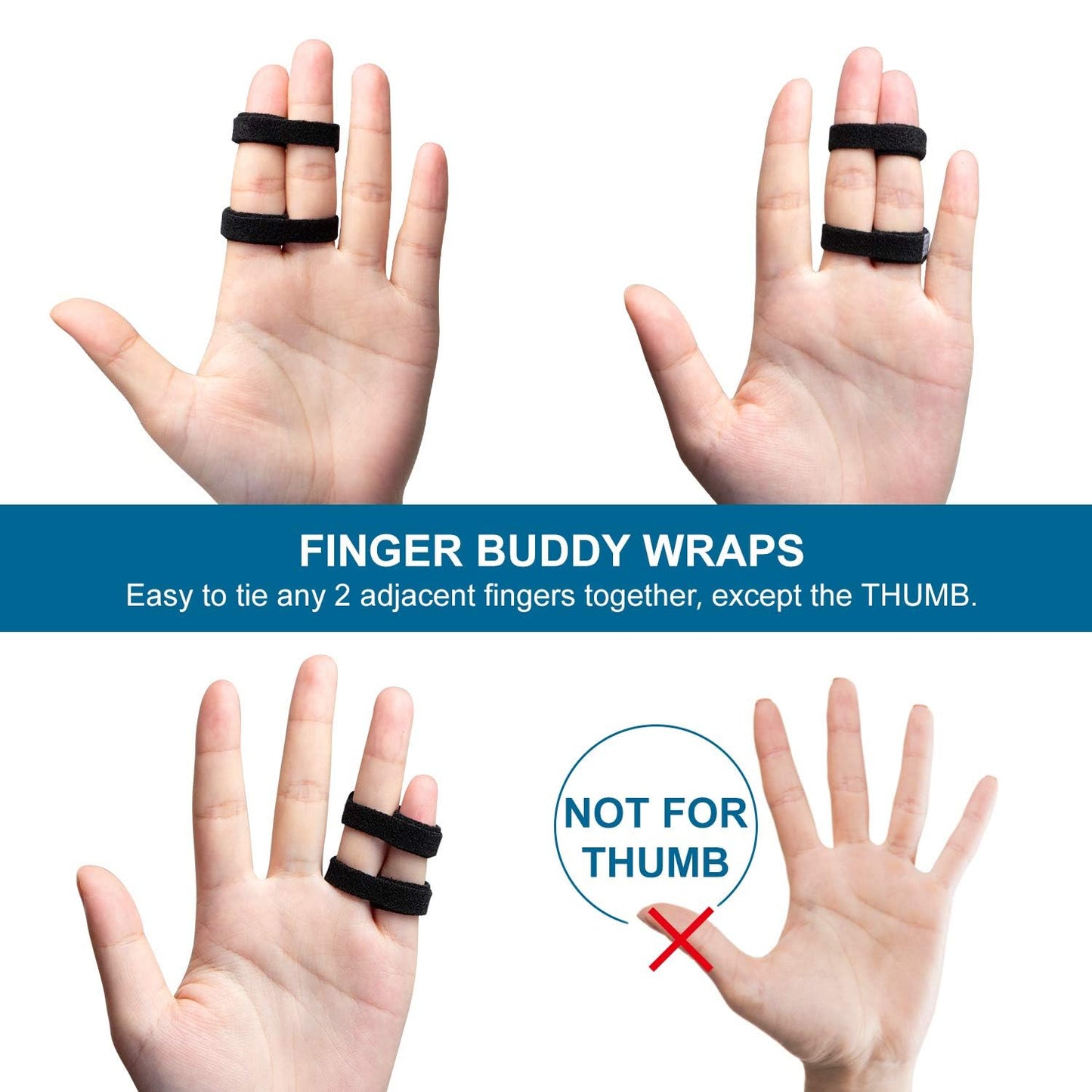 Sumifun Buddy Finger Wraps, Pack of 6 Finger Tapes for Broken, Sprained, Fractured Finger, Finger Straps for Jammed, Swollen, Dislocated Joint (Black)