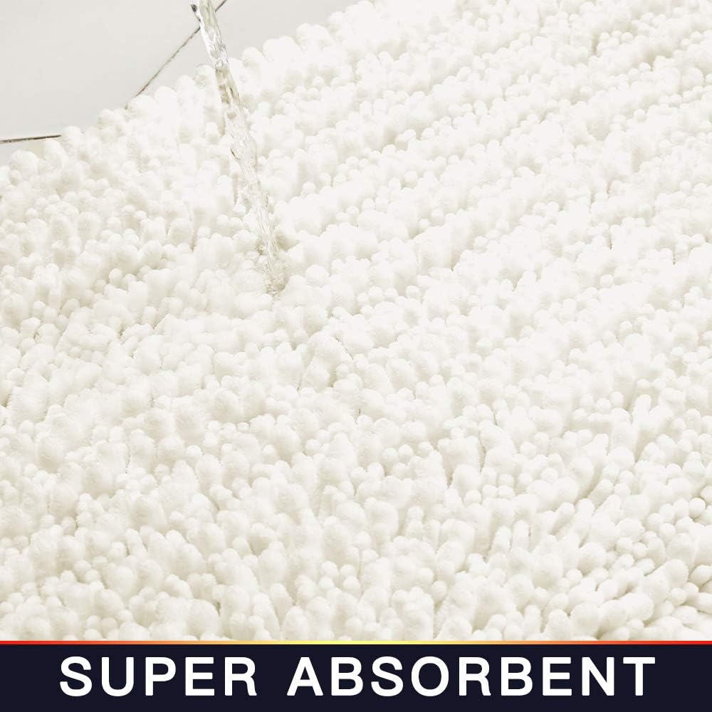 Walensee Bathroom Contour Rug Non Slip Toilet U Shaped Bath Mat (20x24, Ivory) Water Absorbent Super Soft Shaggy Chenille Machine Washable Dry Extra Thick Perfect Absorbant Best Plush Carpet