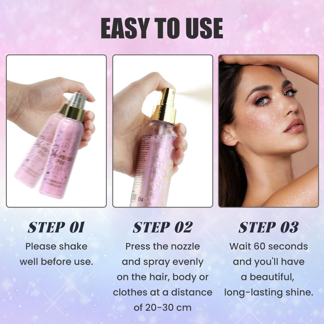 Glitter Spray for Hair and Body, Glitter Body Spray, Glitter Spray for Clothes, Quick-Drying Waterproofing Body Shimmer Suitable for Festival Rave 3.72fl Oz (Purple, 3.72 fl oz)