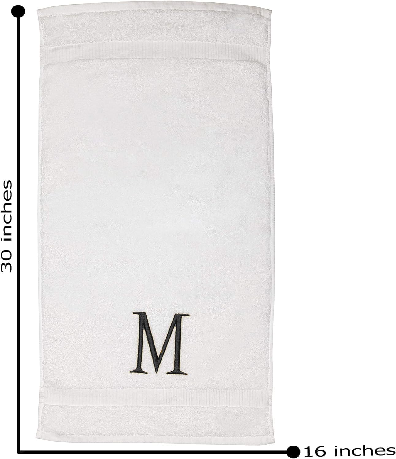 Dark Gray Initial Hand Towel for Bathroom - Monogrammed Luxury Hotel Quality Decorative Embroidered Towel for Powder Room, Spa - GOTS Organic Certified - Pack of 2, Letter M