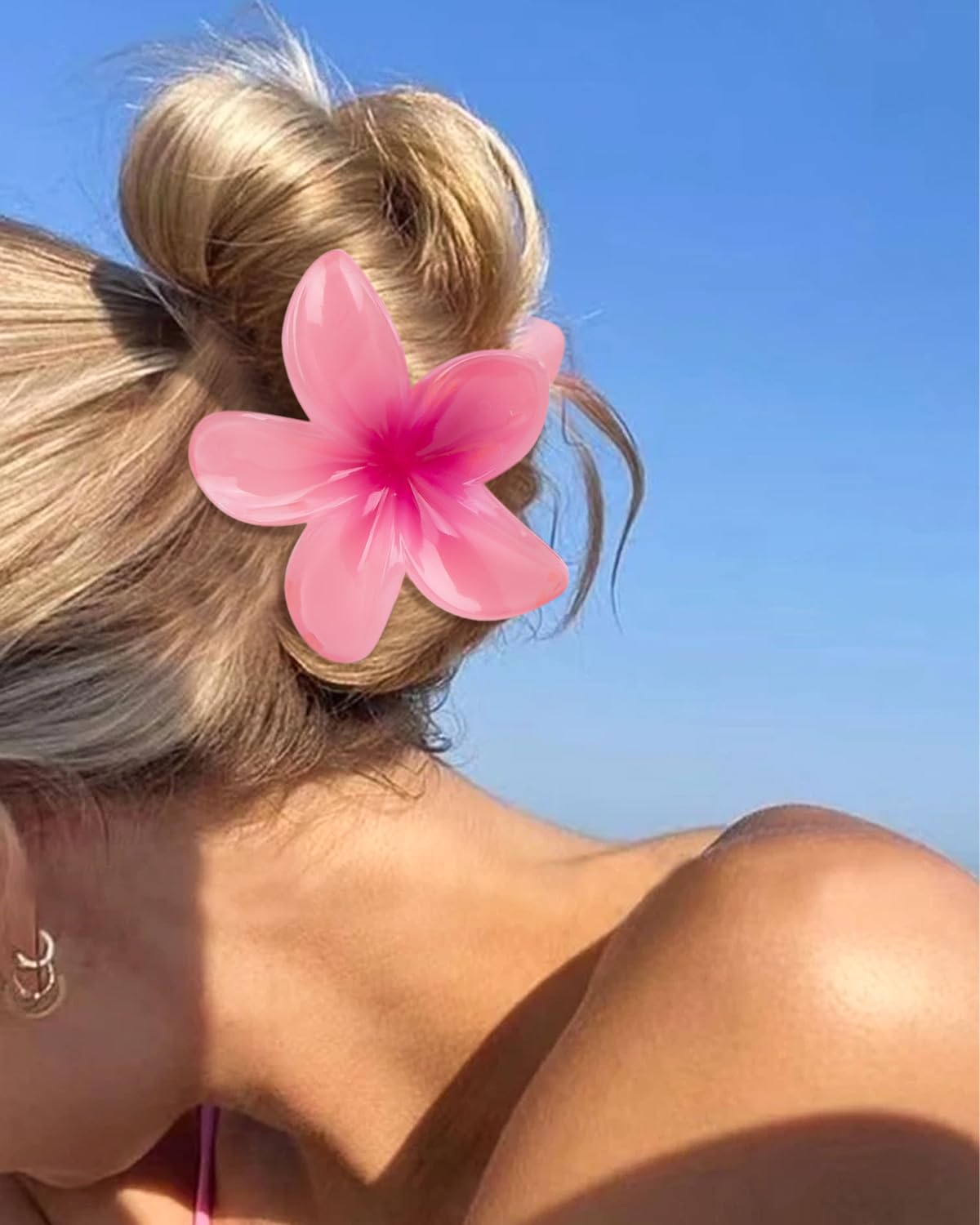 Hawaiian Flower Hair Claw Clip for Women 6 PCS Plumeria Flower Hair Clips for Thick Thin Hair Hawaii Hair Accessories - Glossy 1