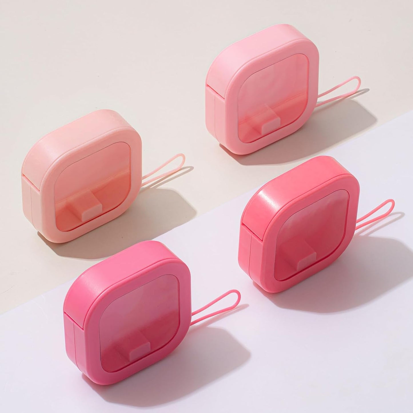 Kathfly 4 Pcs Pink Color Hair Tie Organizer Portable Hair Accessory Storage Containers Stackable Tie Bobby Pin Holder Home Cotton Swab Dispenser Accessories Jewelry Organizer Box