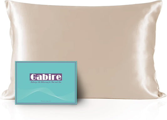 Mulberry Silk Pillowcase for Hair and Skin Prevent Acne Pillow Cases Both Sides Real Silk Pillowcases Organic Silk Pillowcase with Hidden Zipper, Champagne, King (20"×36")