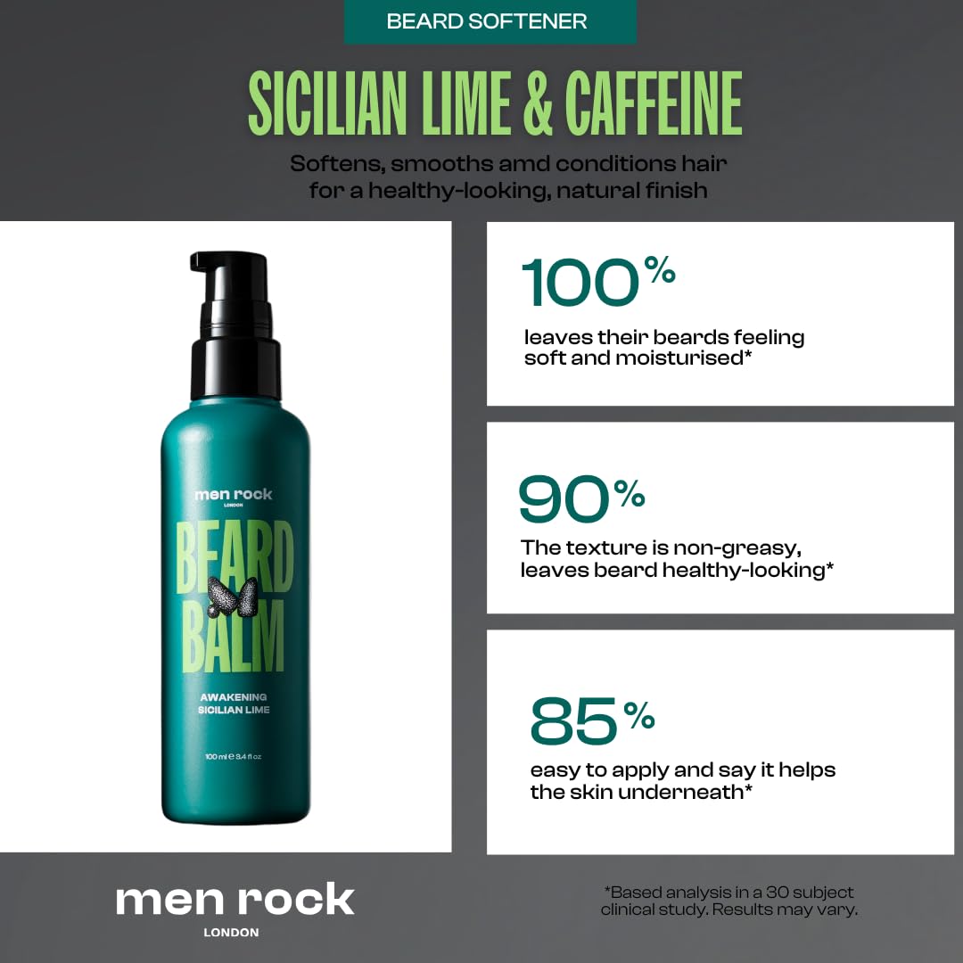 Men Rock Awakening Beard Balm - Sicilian Lime - Leave In Beard Conditioner for Men - Mens Skincare Products - Conditioning and Softening Balm - 3.4 oz