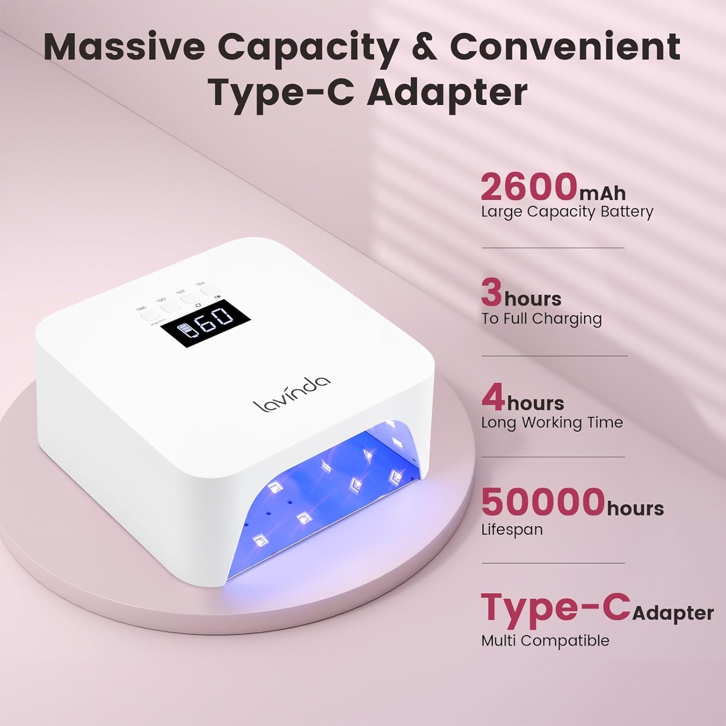 Lavinda UV Light for Gel Nails, Professiona UV LED Nail Lamp 2X Faster Curing Nail Dryer Nail Light Compatible with All Gel Types for Home Salon (White X7)