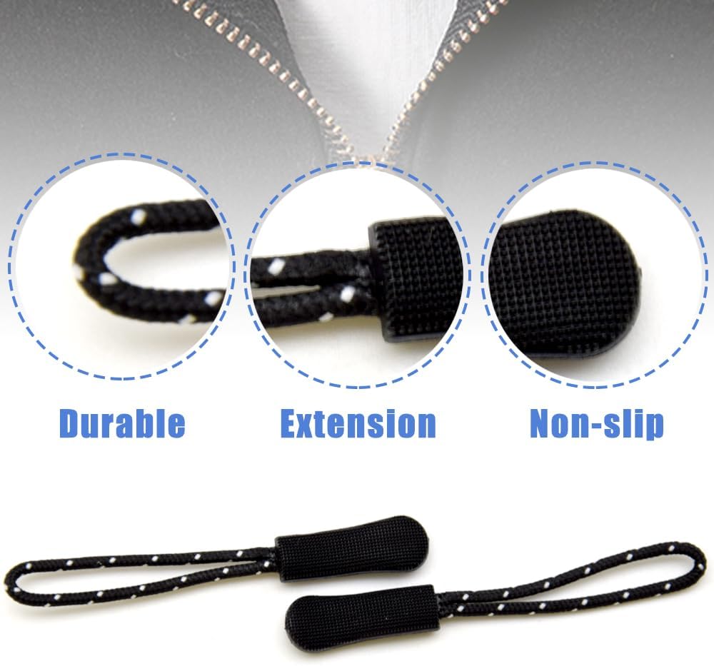 Ruidee 50 Pieces Zipper Pulls Zipper Tabs Zipper Pull Cord Extender Replacement Zipper Pulls for Backpacks, Jackets, Luggage, Purses, Handbags（Black White Dot）