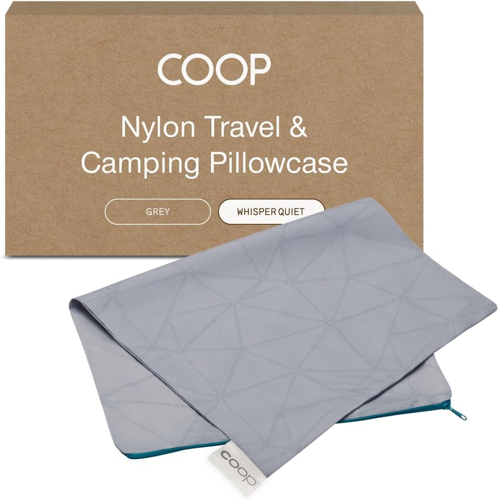 Coop Home Goods Nylon Camping and Travel Pillow Cover, Waterproof Camping Pillow Protector, Zippered Cover, Washable Travel Pillowcase (Grey)
