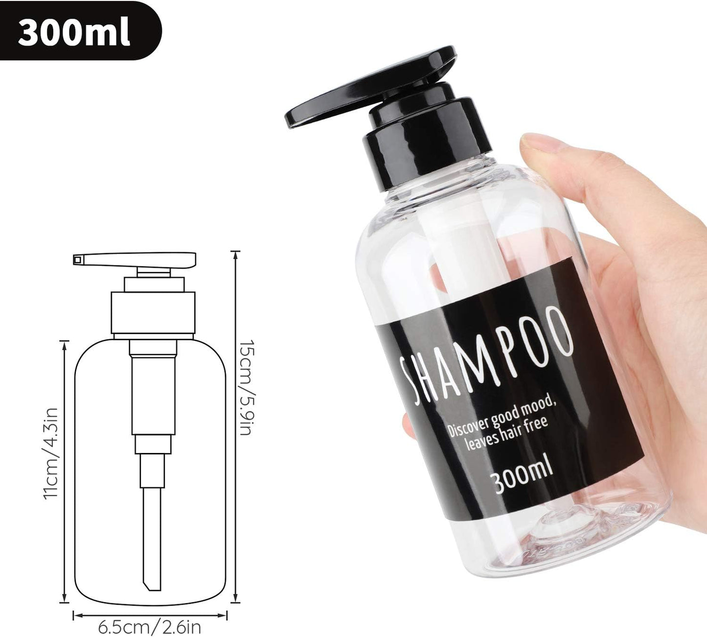 Shampoo Dispenser Bottle, Segbeauty 3pcs 10.1oz/300ml Plastic Pump Bottle Dispenser, Refillable Shampoo Pump Bottles for Shower, Pump Bottles for Body Soap Shampoo Conditioner Hotel Bathroom