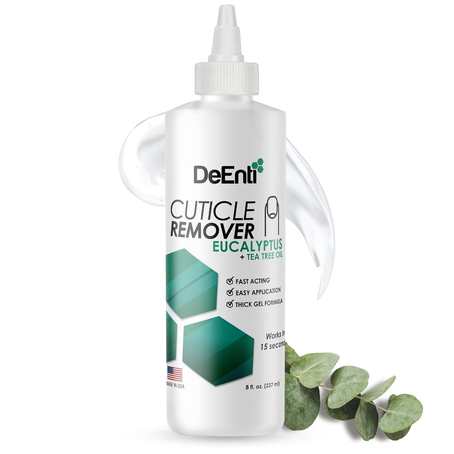 DeEnti Instant Cuticle Remover Gel, Eucalyptus, 8 Oz Bottle, Professional Cuticle Softener, Salon Quality Manicure and Pedicure Supplies