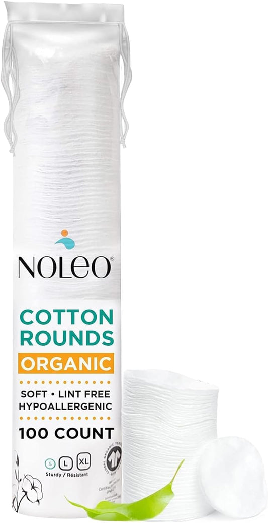 NOLEO Organic Cotton Rounds, Small 2″ Pressed & Lint-Free, Biodegradable & Compostable, 100-Count – Makeup Remover & Skincare Pads