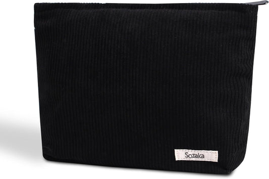 Cosmetic Bags for Women - Corduroy Cosmetic Bag Aesthetic Women Handbags Purses Smile Dots Makeup Organizer Storage Makeup Bag Girls Case Bags (Pure Black)