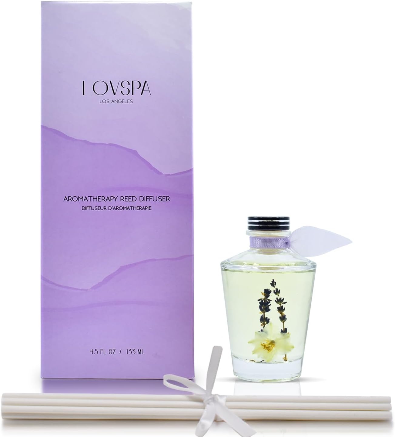 LOVSPA Reed Diffuser Set, Sleep Lavender Vanilla Scented Oil Diffuser with Sticks, Home Fragrance Accessories for Bathroom Shelf Decor, Aroma Diffusers for Home or Office Desk, USA Made