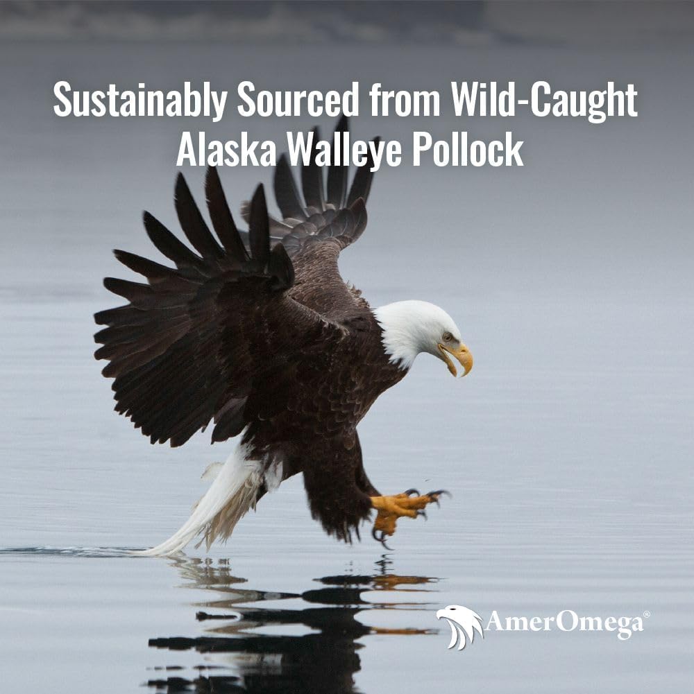 AmerOmega Triglyceride Omega-3 Fish Oil for Heart Health Support - Wild-Caught Alaskan Walleye Pollock - American-Sourced, American-Made - Non-GMO, Gluten-Free & Dairy-Free - 120 Softgels