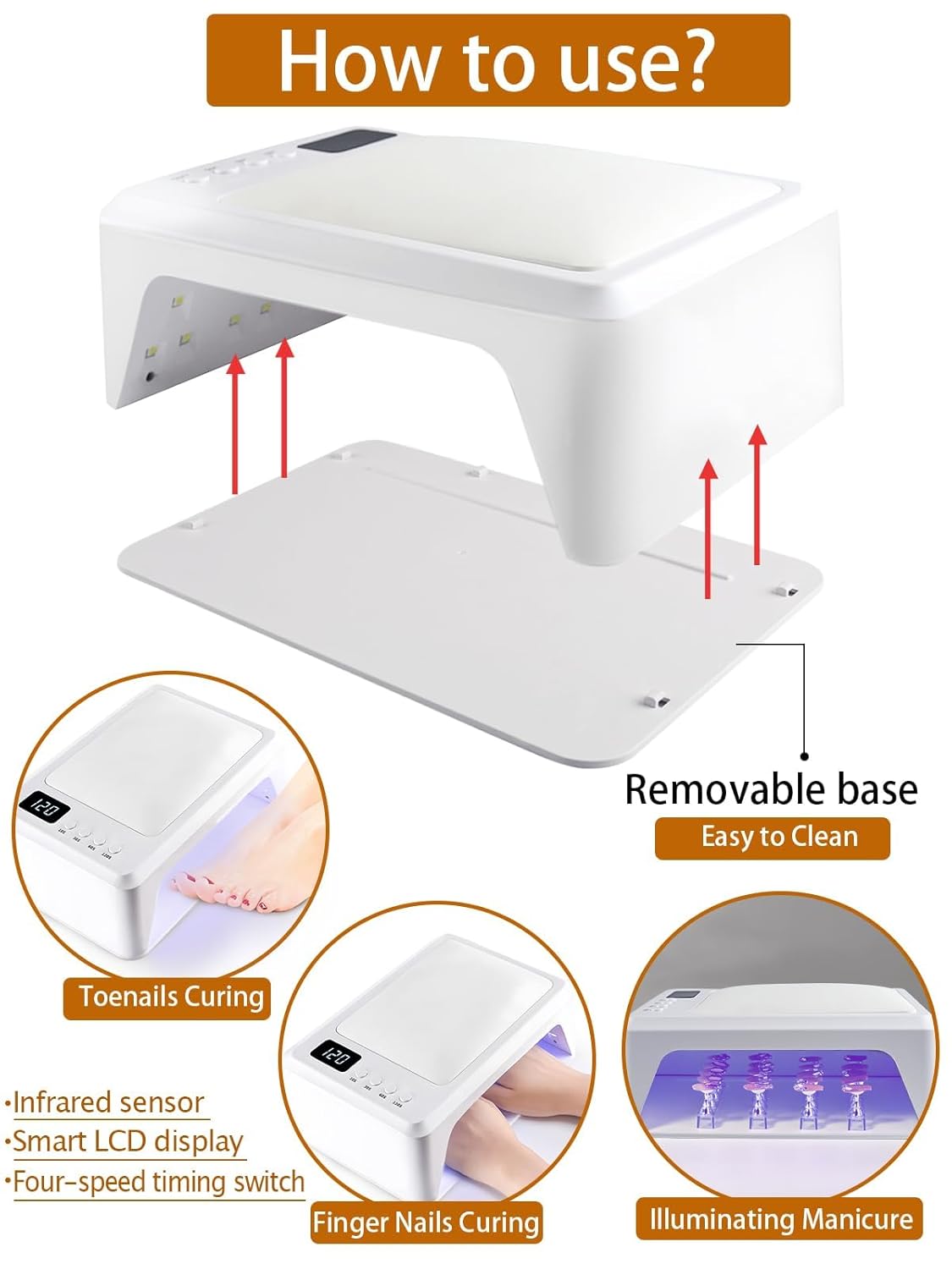 72W UV Led Nail Lamp for Gel Nail Polish Press On Nails Curing, Kalolary Large UV Nail Light Curing Nail Dryer with Nail Arm Rest & UV Gloves for Nail Art Nail Technician Salon Use