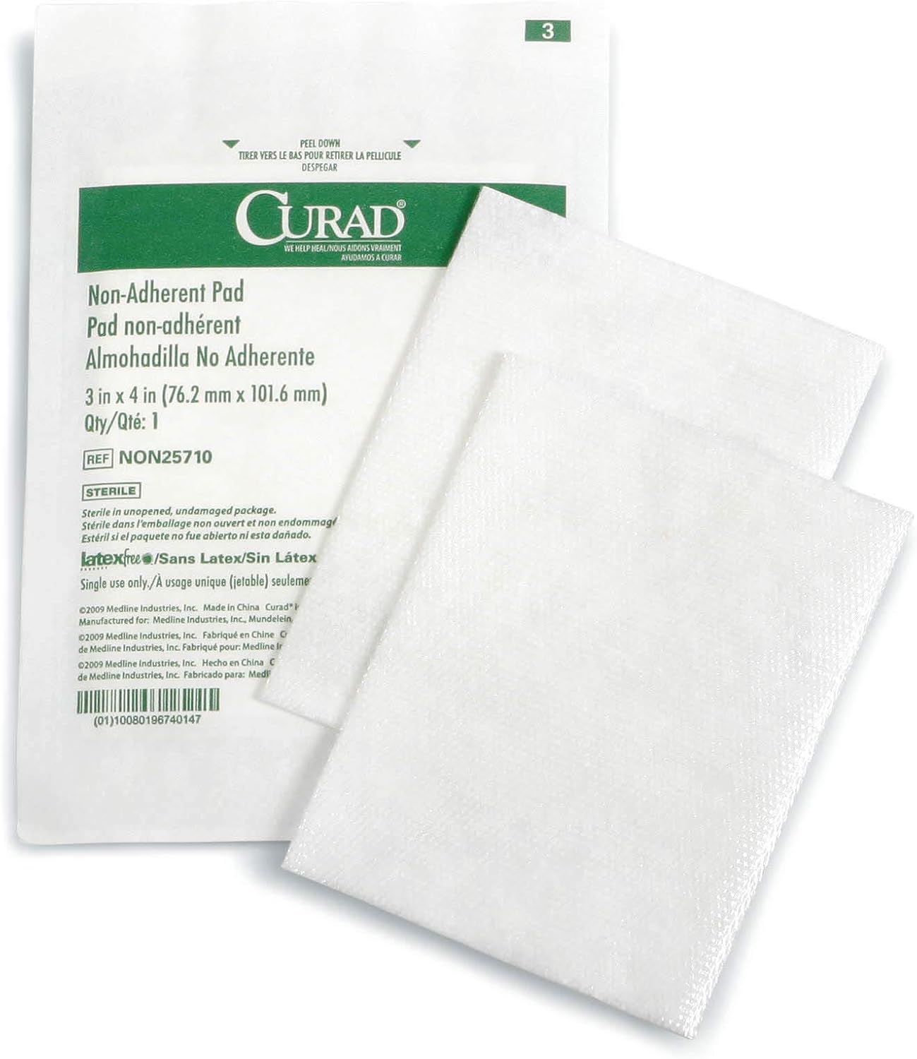 CURAD Sterile Non-Adherent Pads (Pack of 100), 3"x4", for gentle wound dressing and absorption without sticking