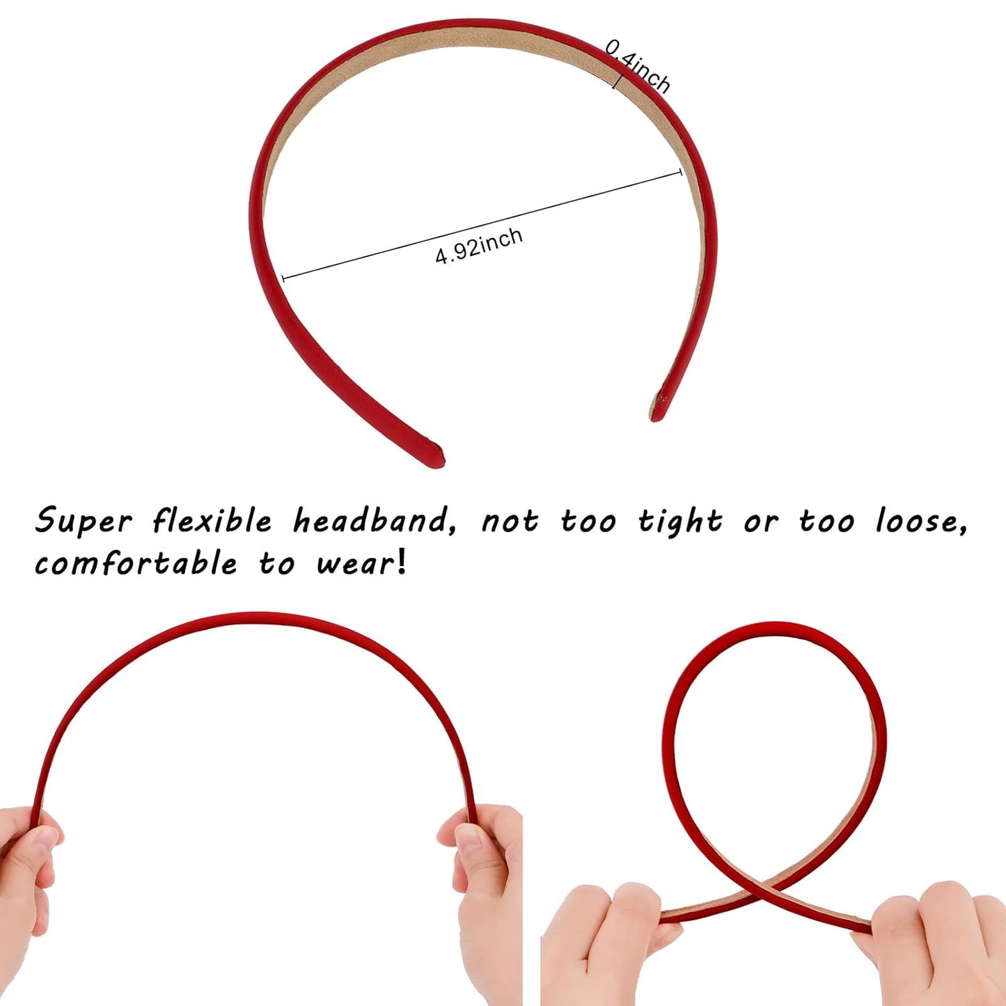 Wecoe Red Narrow Satin Headbands, 10pcs Non Slip Fashion Hair Bands for Women & Girls' Hair - Holiday & DIY Costume Accessories